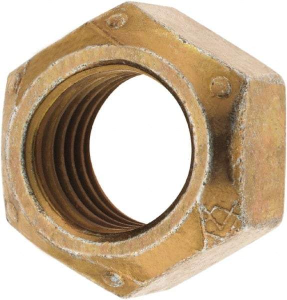 Made in USA - 1-1/4 - 7 Grade C Hex Lock Nut with Distorted Thread - Zinc Yellow with Wax Finish - Industrial Tool & Supply