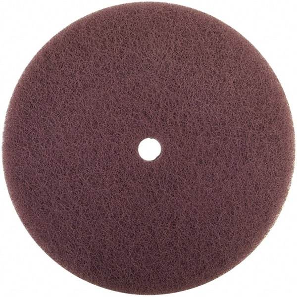 Merit Abrasives - 4-1/2" Medium Grade Aluminum Oxide Deburring Disc - 7/8" Center Hole, Hook & Loop Connection, Maroon, 11,000 Max RPM - Industrial Tool & Supply