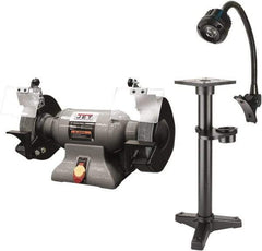 Jet - 8" Wheel Diam x 1" Wheel Width, 1 hp Grinder - 0.63" Arbor Hole Diam, 1 Phase, 3,450 Max RPM, 115 Volts - Industrial Tool & Supply