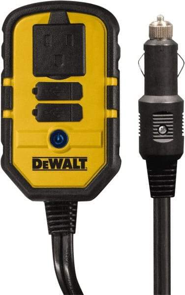 DeWALT - 1 Connection, 13.8 VDC Input, 120 VAC Output, 12 Amp Input Rating, 140 Peak Wattage, Power Inverter - 120 Watt Continuous Output Power - Industrial Tool & Supply