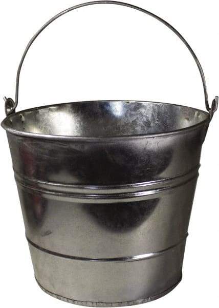 Funnel King - 12 Qt, 10" High, Galvanized Steel Round Silver Single Pail - Handle Included, 11-1/2" Top Diam - Industrial Tool & Supply