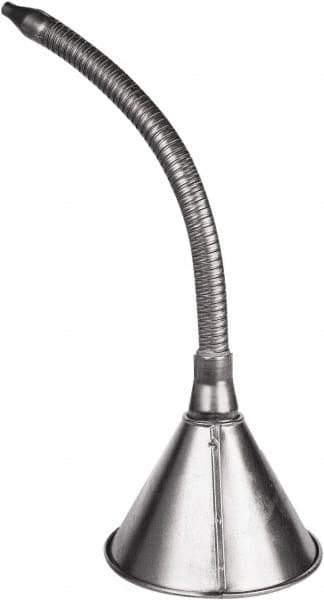 Funnel King - 1 Qt Capacity Galvanized Steel Funnel - 6-3/8" Mouth OD, 7/16" Tip OD, 14" Flexible Spout, Silver - Industrial Tool & Supply