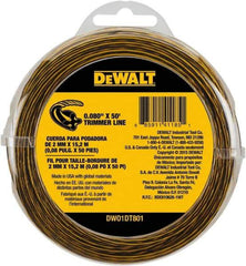 DeWALT - 0.08" Diam, 50' Long String Trimmer Replacment Line - For DCST920B, DCST920P1, DCST970X1, DCST990B, DCST990H1, DCST990M1 - Industrial Tool & Supply