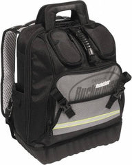 Bucket Boss - 24 Pocket Black, Yellow & Gray Ballistic Polyester Tool Bag - 14" Wide x 10" Deep x 18" High - Industrial Tool & Supply