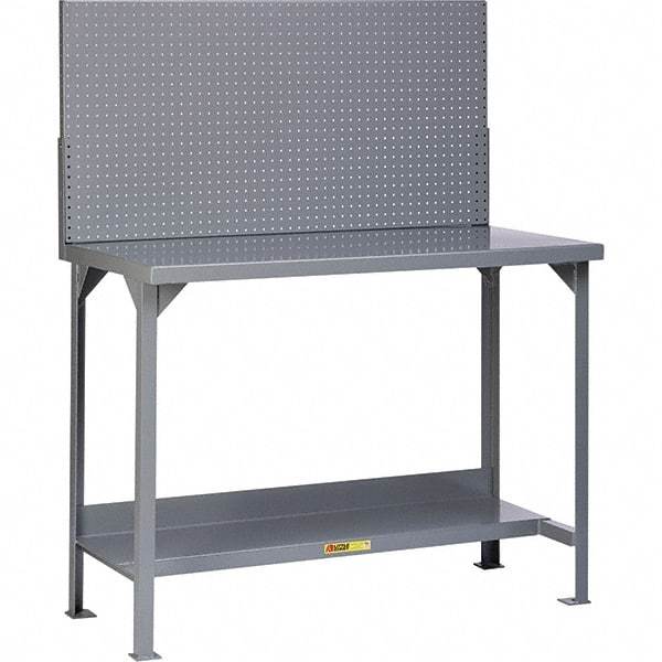 Little Giant - 72 Wide x 36" Deep x 60" High, 12 Gauge Steel Heavy-Duty Workbench with Pegboard Panel - Fixed Legs, Gray - Industrial Tool & Supply