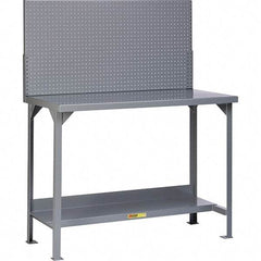 Little Giant - 60 Wide x 36" Deep x 60" High, 12 Gauge Steel Heavy-Duty Workbench with Pegboard Panel - Fixed Legs, Gray - Industrial Tool & Supply