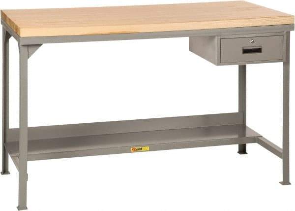 Little Giant - 60 Wide x 30" Deep x 37-3/4" High, Butcher Block Heavy-Duty Workbench with Butcher Block Top - Fixed Legs, Gray - Industrial Tool & Supply