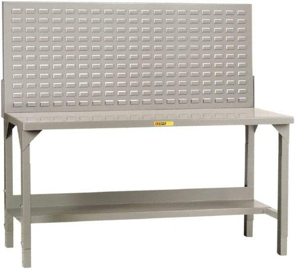 Little Giant - 60 Wide x 30" Deep x 51" High, 12 Gauge Steel Heavy-Duty Workbench with Louvered Panel - Adjustable Height Legs, Gray - Industrial Tool & Supply