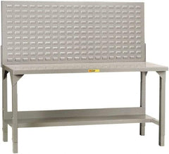 Little Giant - 48 Wide x 30" Deep x 51" High, 12 Gauge Steel Heavy-Duty Workbench with Louvered Panel - Adjustable Height Legs, Gray - Industrial Tool & Supply