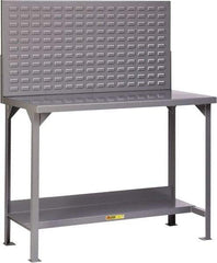Little Giant - 72 Wide x 36" Deep x 60" High, 12 Gauge Steel Heavy-Duty Workbench with Louvered Panel - Fixed Legs, Gray - Industrial Tool & Supply