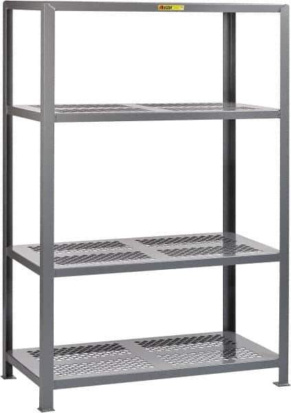 Little Giant - 4 Shelf Starter Open Steel Shelving - 6,000 Lb Capacity, 60" Wide x 72" High x 24" Deep, Gray - Industrial Tool & Supply