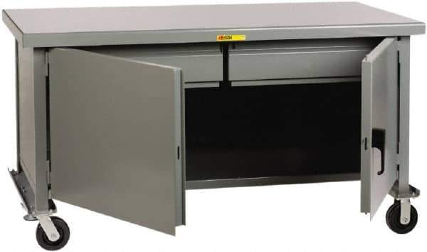 Little Giant - 3,600 Lb Capacity, 2 Shelf, 2 Drawer, 2 Door Mobile Heavy-Duty Workbench Cabinet - 72" Wide x 36" Deep x 37-1/2" High, Steel, Gray - Industrial Tool & Supply