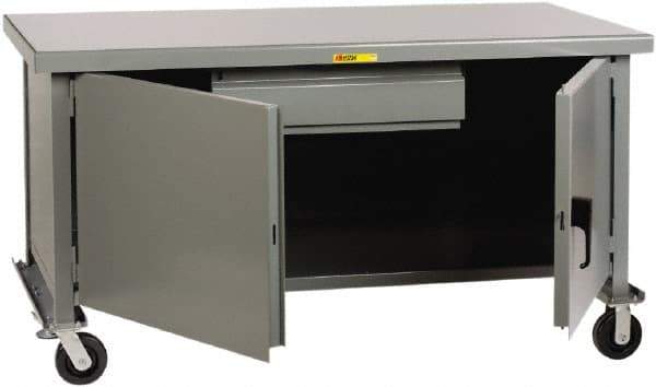 Little Giant - 3,600 Lb Capacity, 2 Shelf, 1 Drawer, 2 Door Mobile Heavy-Duty Workbench Cabinet - 72" Wide x 30" Deep x 37-1/2" High, Steel, Gray - Industrial Tool & Supply