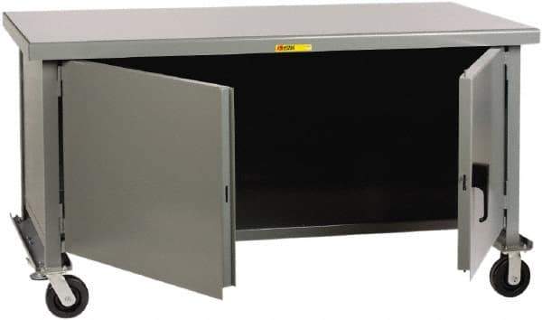 Little Giant - 3,600 Lb Capacity, 2 Shelf, 2 Door Mobile Heavy-Duty Workbench Cabinet - 72" Wide x 36" Deep x 37-1/2" High, Steel, Gray - Industrial Tool & Supply