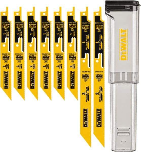 DeWALT - 8 Pieces, 6" to 9" Long x 0.04" Thickness, Bi-Metal Reciprocating Saw Blade Set - Straight Profile, 10-14 to 18 Teeth, Toothed Edge - Industrial Tool & Supply