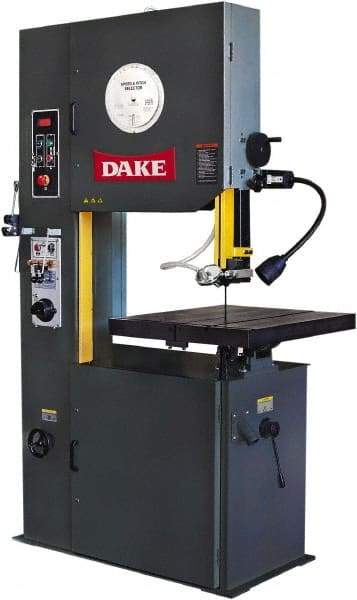 Dake - 26" Throat Capacity, Variable Speed Pulley Vertical Bandsaw - 50 to 415 & 550 to 5,000 SFPM, 3 hp, Three Phase - Industrial Tool & Supply