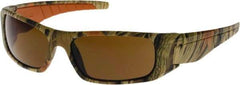 PRO-SAFE - Brown Lenses, Framed Safety Glasses - Anti-Fog, Scratch Resistant, Brown Camouflage Polycarbonate/Nylon Frame, Size Universal, Wrap Around - Industrial Tool & Supply
