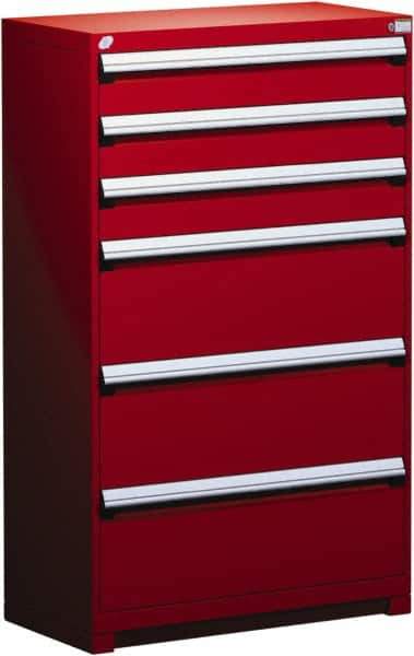 Rousseau Metal - 6 Drawer, Modular Storage Cabinet - Steel, 48" Wide x 27" Deep x 60" High, Flame Red - Industrial Tool & Supply