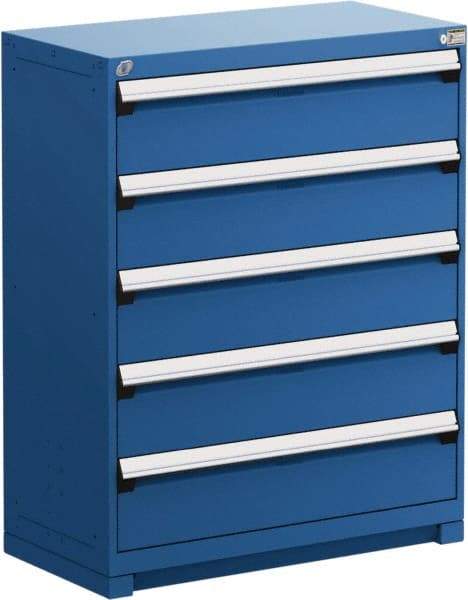 Rousseau Metal - 5 Drawer, Modular Storage Cabinet - Steel, 48" Wide x 27" Deep x 46" High, Avalanche Blue - Industrial Tool & Supply