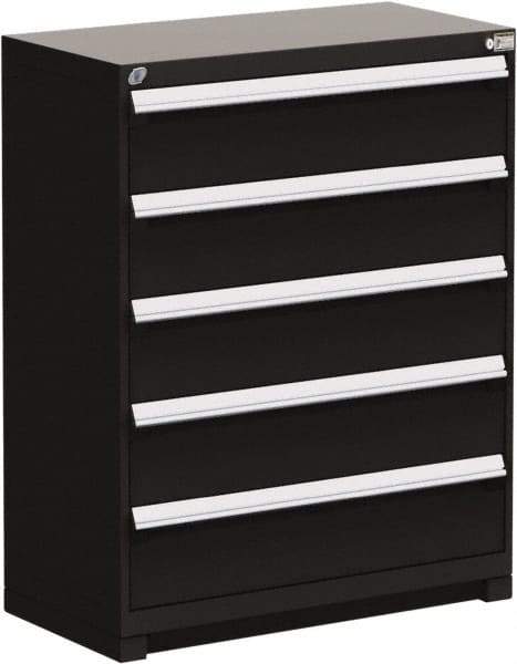 Rousseau Metal - 5 Drawer, Modular Storage Cabinet - Steel, 48" Wide x 24" Deep x 46" High, Black - Industrial Tool & Supply