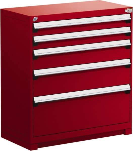 Rousseau Metal - 5 Drawer, Modular Storage Cabinet - Steel, 48" Wide x 27" Deep x 40" High, Flame Red - Industrial Tool & Supply