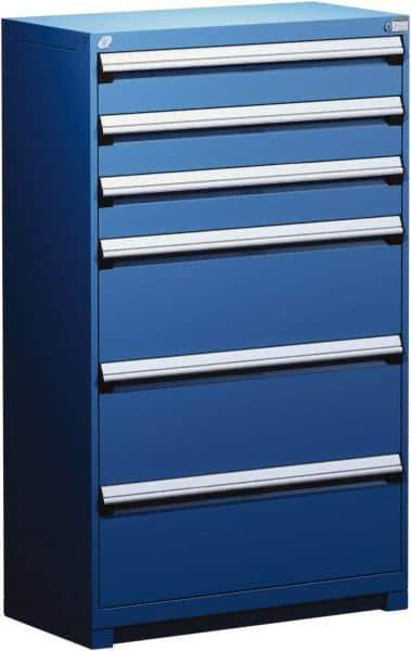 Rousseau Metal - 6 Drawer, Modular Storage Cabinet - Steel, 48" Wide x 24" Deep x 60" High, Avalanche Blue - Industrial Tool & Supply