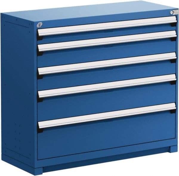 Rousseau Metal - 5 Drawer, Modular Storage Cabinet - Steel, 60" Wide x 24" Deep x 40" High, Avalanche Blue - Industrial Tool & Supply