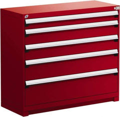 Rousseau Metal - 5 Drawer, Modular Storage Cabinet - Steel, 60" Wide x 24" Deep x 40" High, Flame Red - Industrial Tool & Supply