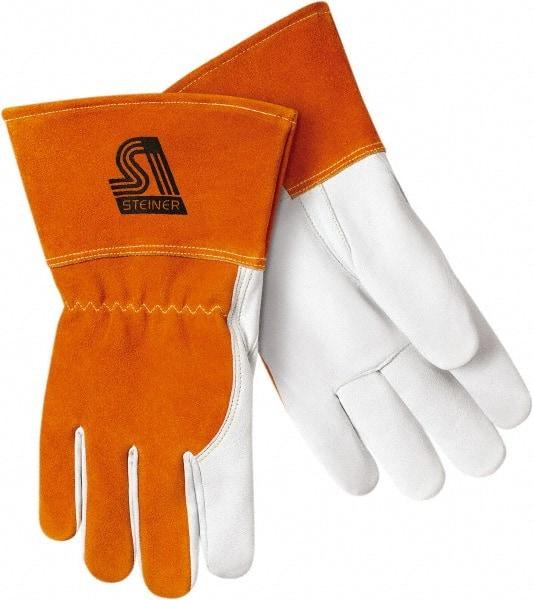 Steiner - Size M Cotton Lined Goatskin Welding Glove - Gauntlet Cuff, Straight Thumb, Thumb Strap, For MIG - Industrial Tool & Supply