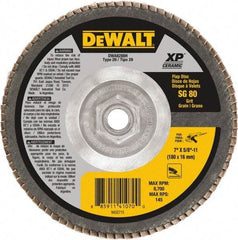 DeWALT - 80 Grit, 7" Disc Diam, 5/8-11 Center Hole, Type 29 Ceramic Flap Disc - 8,700 Max RPM, Poly Cotton Backing, Arbor Attaching System, Coated - Industrial Tool & Supply