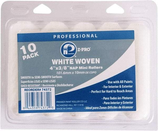 Premier Paint Roller - 3/8" Nap, 4" Wide Paint Mini Roller Covers - Semi-Smooth Texture, Woven - Industrial Tool & Supply