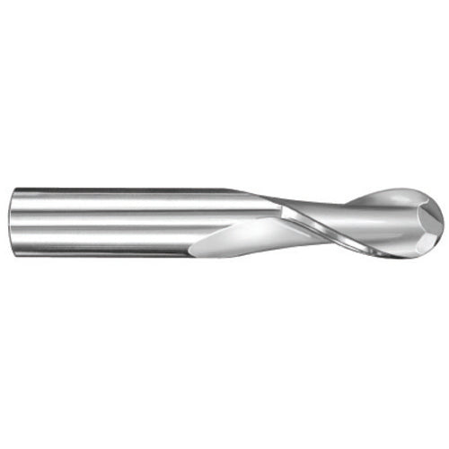5/32″ Dia. × 3/16″ Shank × 1/2″ DOC × 2″ OAL, Carbide Uncoated, Spiral , 2 Flute, 30° Helix, Ballnose End Mill - Exact Industrial Supply