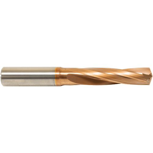 9/16″ Dia. × 9/16″ Shank × 3″ Flute Length × 5″ OAL, 3xD, 135°, ZrCN, 2 Flute, External Coolant, Round Solid Carbide Drill Series/List #NG04