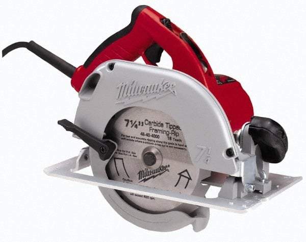 Milwaukee Tool - 15 Amps, 7-1/4" Blade Diam, 5,800 RPM, Electric Circular Saw - 120 Volts, 3.25 hp, 9' Cord Length, 5/8" Arbor Hole, Right Blade - Industrial Tool & Supply
