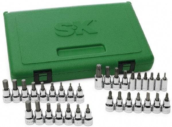 SK - 33 Piece, Screwdriver Bit Set - T10 to T55 Torx, 1/8 to 3/8, 2 to 10 Hex, #4 to 6 Slotted, #1 to 3 Phillips & #2 Pozidriv - Industrial Tool & Supply