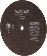 Norton - 8" 60 Grit Aluminum Oxide Cutoff Wheel - 1/16" Thick, 1/2" Arbor, 5,730 Max RPM, Use with Stationary Grinders - Industrial Tool & Supply