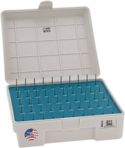 Meyer Gage - 50 Piece, 0.011-0.06 Inch Diameter Plug and Pin Gage Set - Minus 0.0001 Inch Tolerance, Class Z - Industrial Tool & Supply