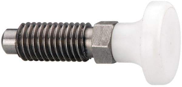 Gibraltar - M12x1.75, 25mm Thread Length, 0.314" Max Plunger Diam, 0.56 Lb Init to 1.8 Lb Final End Force, Knob Handle Plunger - Delrin Knob, 1.2" Body Length, 0.98" Length Under Head/Shoulder, 0.236" Plunger Projection - Industrial Tool & Supply