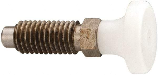 Gibraltar - M12x1.75, 25mm Thread Length, 0.314" Max Plunger Diam, 0.56 Lb Init to 1.8 Lb Final End Force, Knob Handle Plunger - Delrin Knob, 1.2" Body Length, 0.98" Length Under Head/Shoulder, 0.236" Plunger Projection - Industrial Tool & Supply