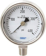 Wika - 2-1/2" Dial, 1/4 Thread, 0-400 Scale Range, Pressure Gauge - Lower Connection Mount, Accurate to 2-1-2% of Scale - Industrial Tool & Supply