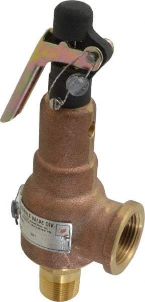 Midwest Control - 3/4" Inlet, 1" Outlet, ASME Safety Relief Valve - 135 Max psi, Bronze, 567 Cubic' per Min - Industrial Tool & Supply