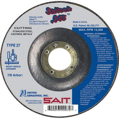 Sait - 5" Wheel Diam, 7/8" Arbor Hole, Type 27 Depressed Center Wheel - Ceramic, Resinoid Bond, 12,200 Max RPM, Compatible with Angle Grinder - Industrial Tool & Supply