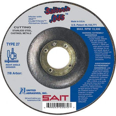 Sait - 6" Wheel Diam, 7/8" Arbor Hole, Type 27 Depressed Center Wheel - Ceramic, Resinoid Bond, 10,200 Max RPM, Compatible with Angle Grinder - Industrial Tool & Supply