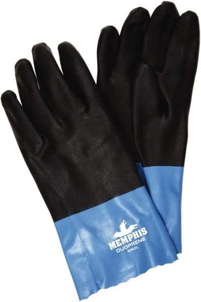 MCR Safety - Size S (7), 12" Long, 53 mil Thick, Supported, Neoprene Chemical Resistant Gloves - Rough Finish, Interlock Knit Lined, Black/Blue - Industrial Tool & Supply