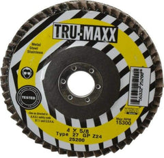 Tru-Maxx - 24 Grit, 4" Disc Diam, 5/8" Center Hole, Type 27 Zirconia Alumina Flap Disc - 15,300 Max RPM, Arbor Attaching System, Coated - Industrial Tool & Supply