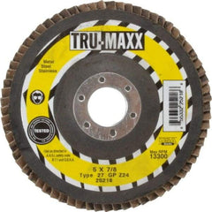 Tru-Maxx - 24 Grit, 5" Disc Diam, 7/8" Center Hole, Type 27 Zirconia Alumina Flap Disc - 12,200 Max RPM, Arbor Attaching System, Coated - Industrial Tool & Supply