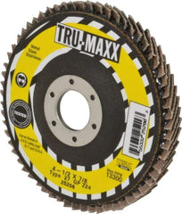 Tru-Maxx - 24 Grit, 4-1/2" Disc Diam, 7/8" Center Hole, Type 27 Zirconia Alumina Flap Disc - 13,300 Max RPM, Arbor Attaching System, Coated - Industrial Tool & Supply