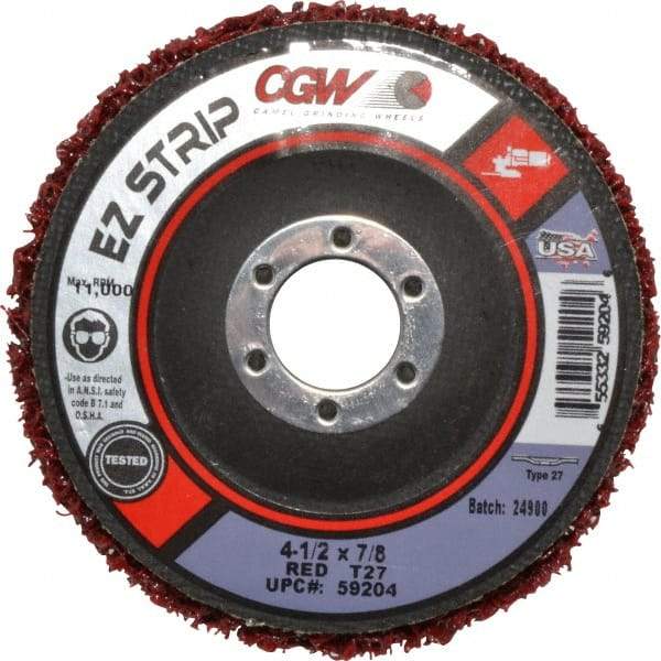 Camel Grinding Wheels - 4-1/2" Very Coarse Grade Silicon Carbide Deburring Disc - 7/8" Center Hole, Arbor Connection, Red, 11,000 Max RPM - Industrial Tool & Supply