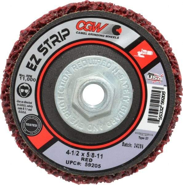 Camel Grinding Wheels - 4-1/2" Very Coarse Grade Silicon Carbide Deburring Disc - 5/8-11 Threaded Center Hole, Arbor Connection, Red, 11,000 Max RPM - Industrial Tool & Supply