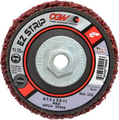 Camel Grinding Wheels - 4-1/2" Very Coarse Grade Silicon Carbide Deburring Disc - 5/8-11 Threaded Center Hole, Arbor Connection, Red, 11,000 Max RPM - Industrial Tool & Supply